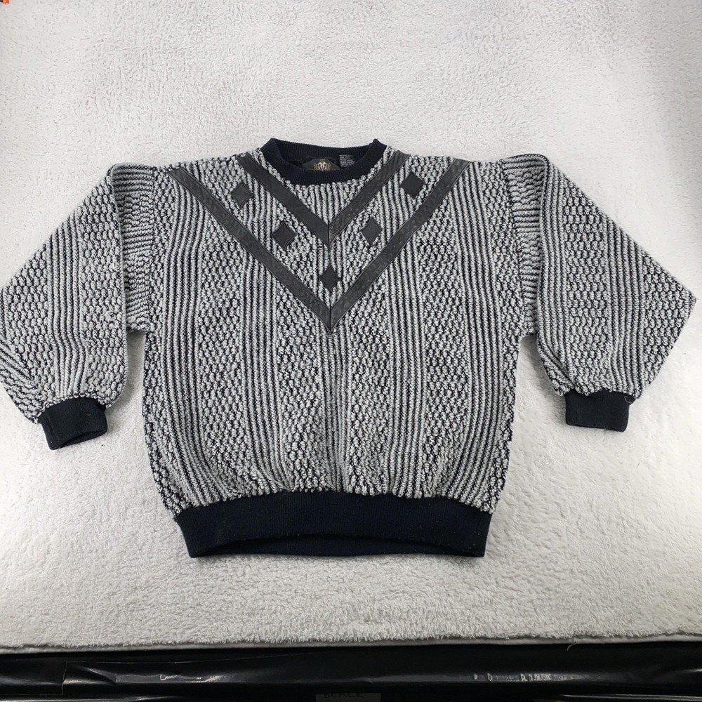 Vintage Abadini Sweater Mens‎ Medium Textured Knit Geometric Pullover 90s